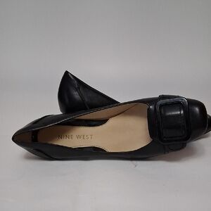Nine West Cute Black Leather Flats with Decorative Buckle